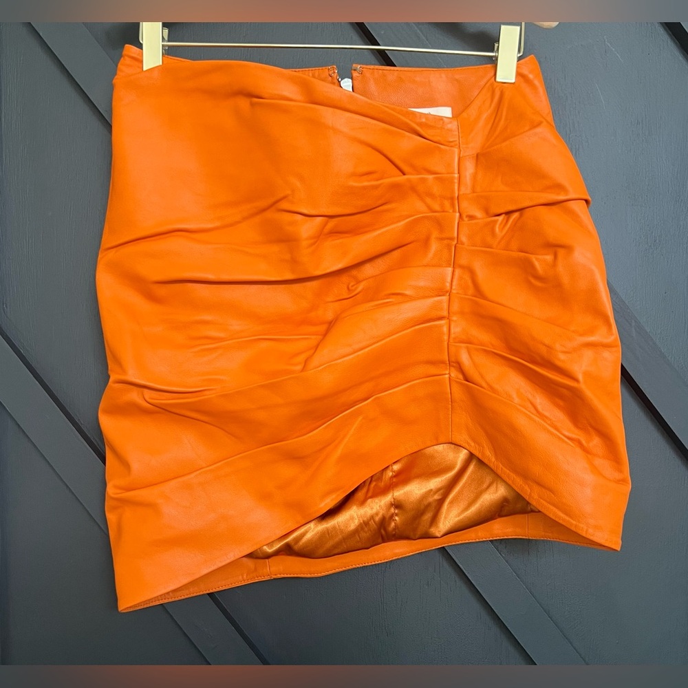 Camila Coelho Clementine Leather Skirt in Orange, Size Medium - Picture 5 of 10